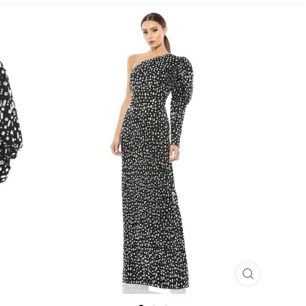Mac Duggal Bejeweled Puff Sleeve One Shoulder Gown Size 4